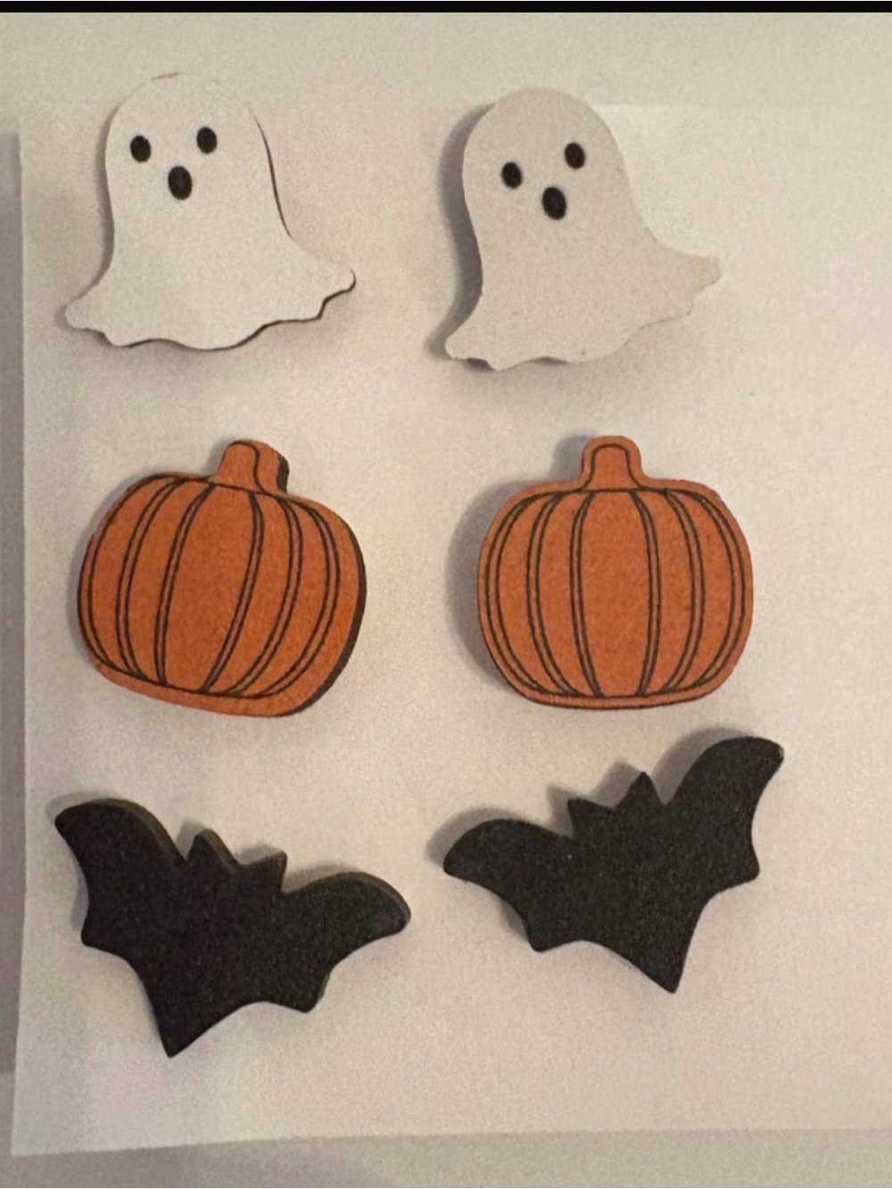 Halloween Pumpkin, Ghost & Bat Stud Earring Set - Orange, White, Black